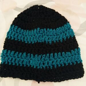 Black and Blue Crochet Beanie